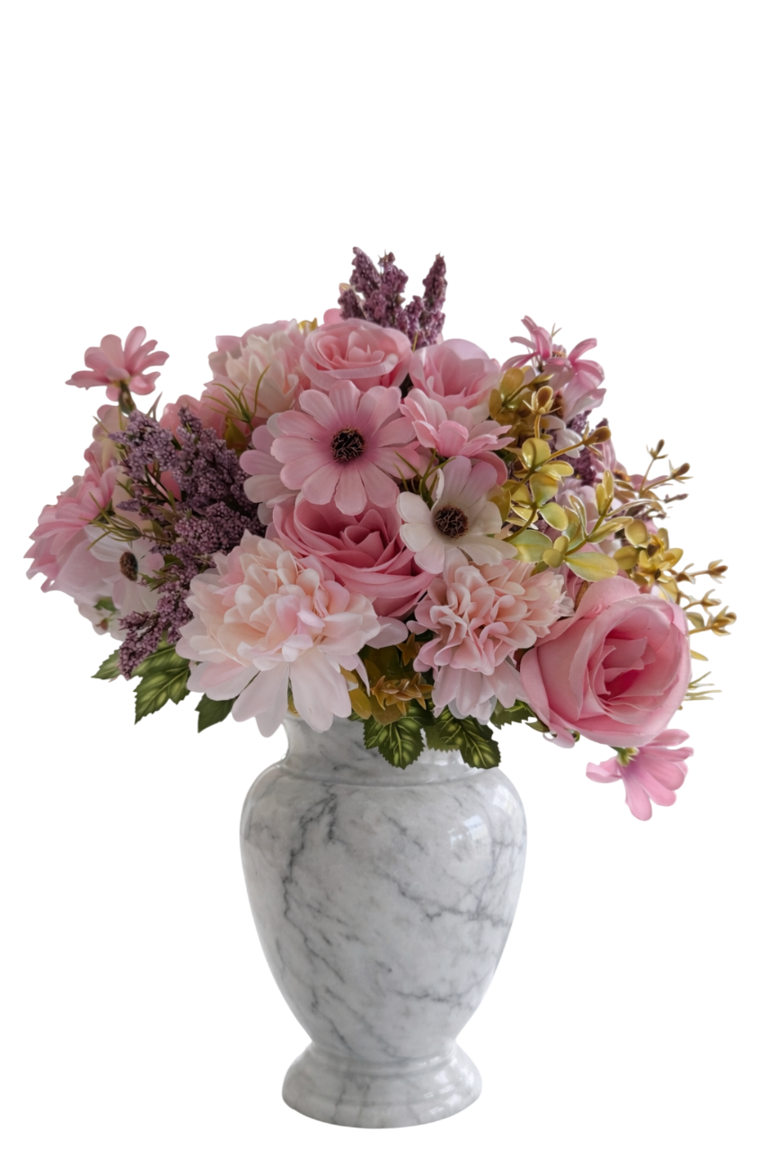 Bouquet Roses et Marguerites en soie - Couleur Rose