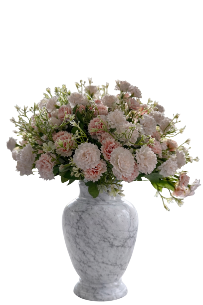 Bouquet Oeillets de soie - Couleur Rose/Blanc