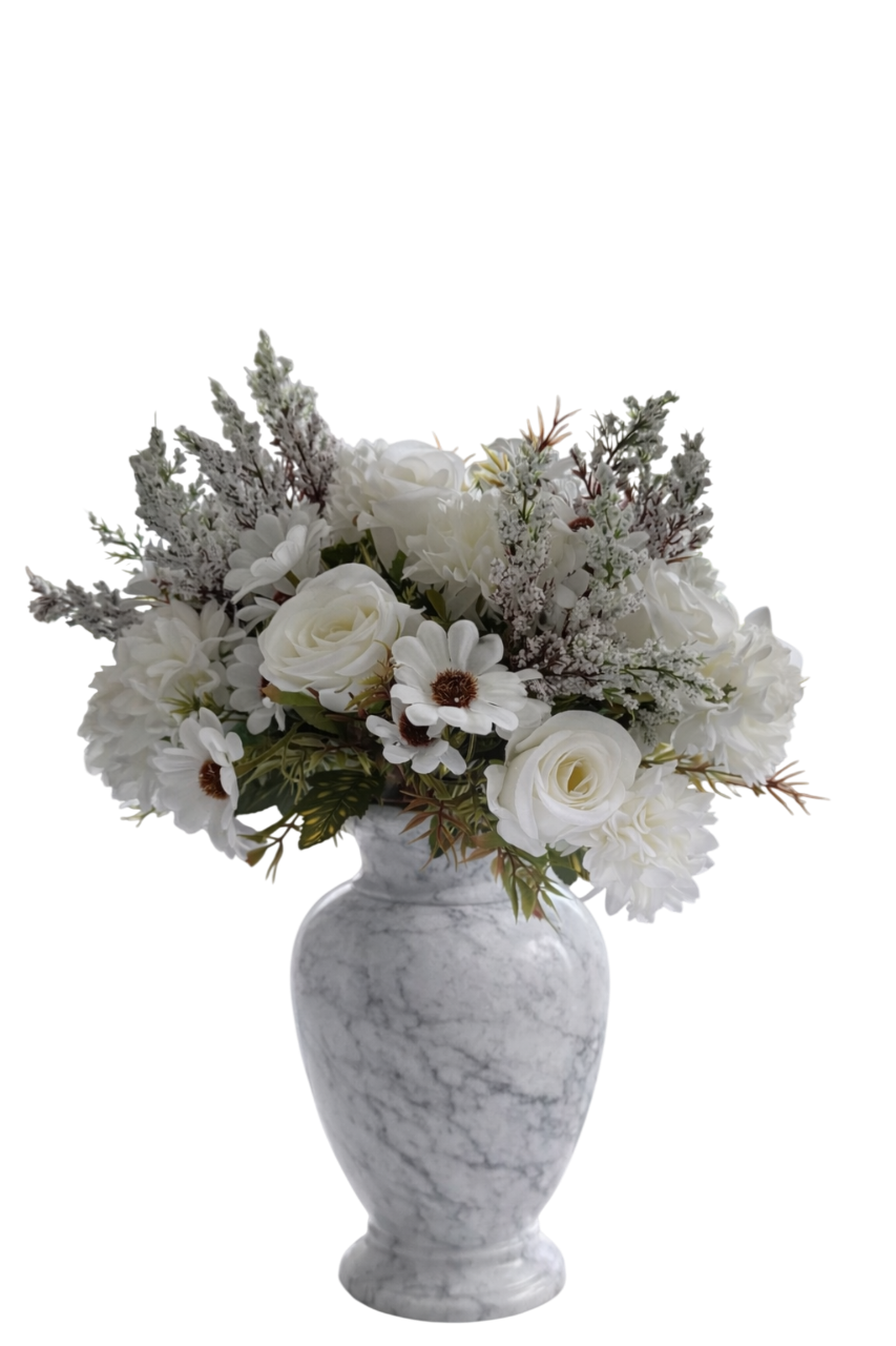 Bouquet Rose et Marguerites en soie - Couleur Blanc