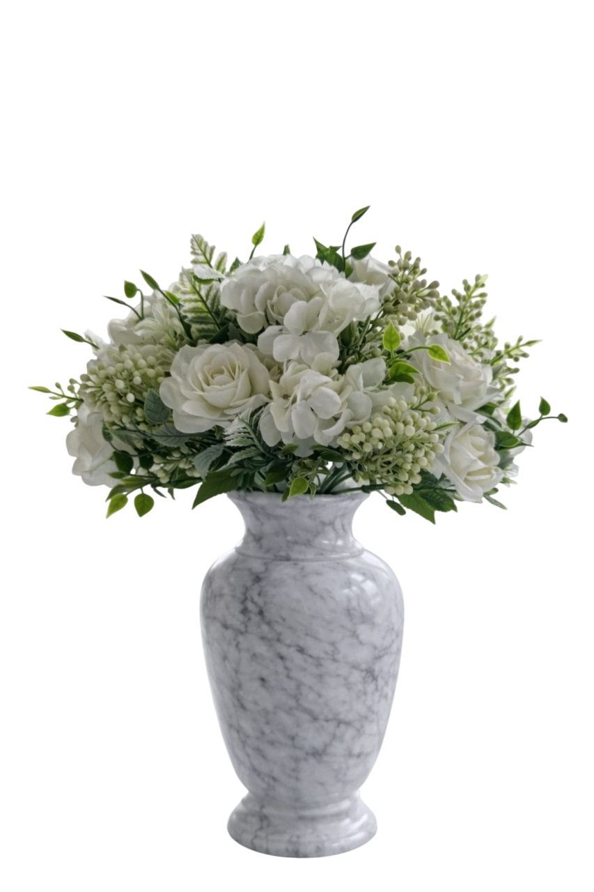 Bouquet Boutons de Thé, Rose et Hortensias - Couleur Blanc